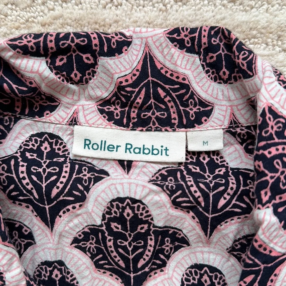 Roller Rabbit Print Cotton Button Down Pajama Top in Blue Pink Medium